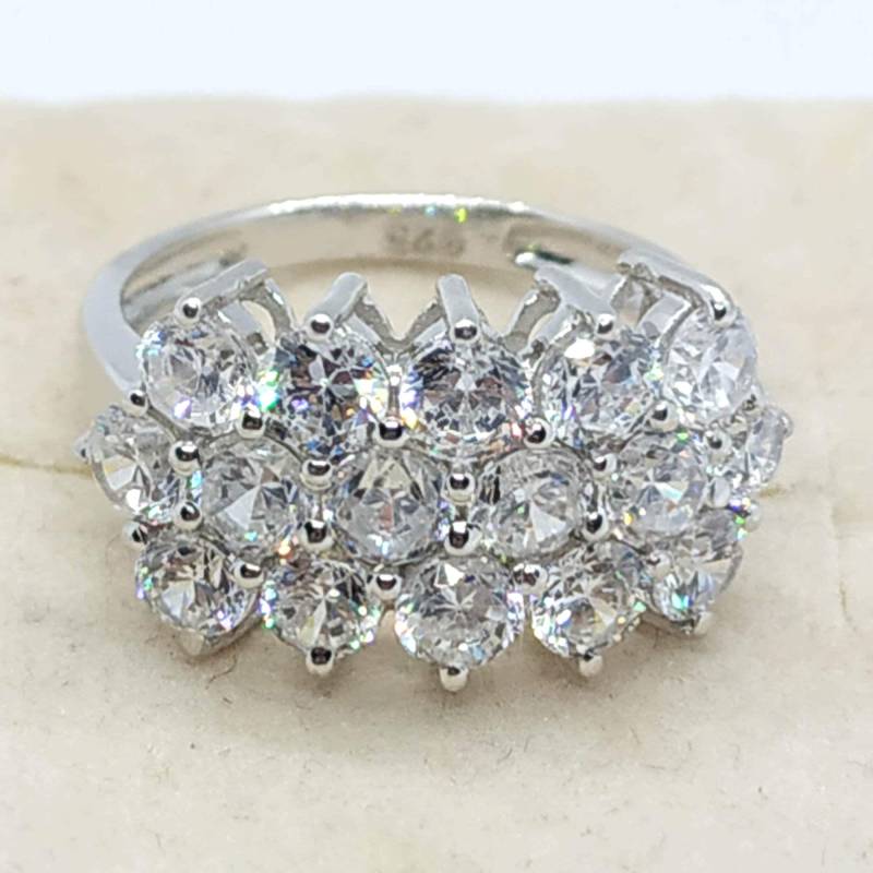 1.00 Tcw Simulierter Diamant Vvs1 D Cluster Bandring | 14K Weißgold Überzogen Frauen Versprechen & Verlobungsring von swaraecom