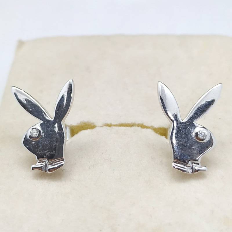 14K Weißgold Überzogene Solide Silberne Kaninchen-Ohrstecker | Weiß Cz Spielen Häschen-Kaninchen-Tier-Schmucksachen Weihnachtsverkauf von swaraecom