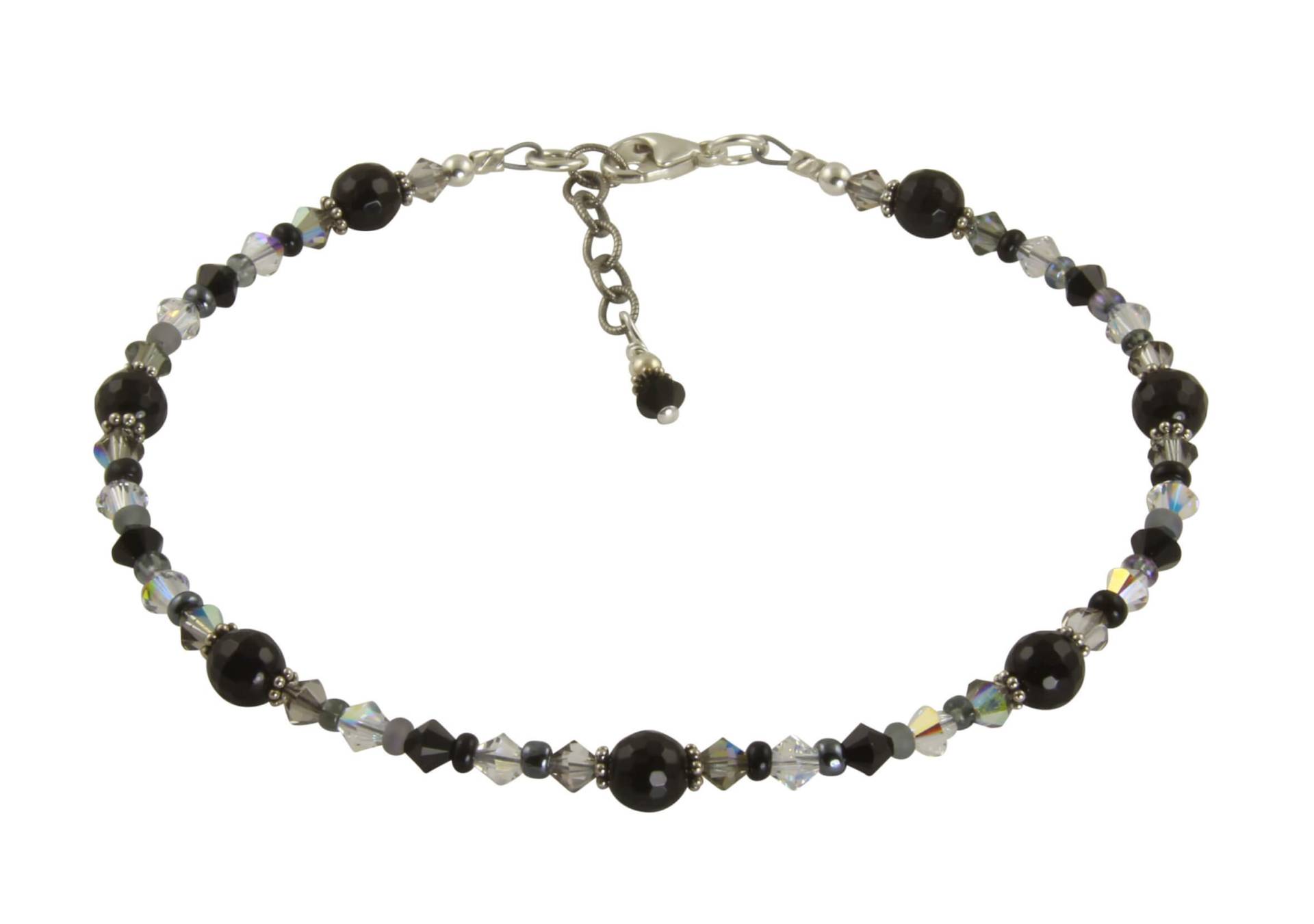 Benutzerdefinierte Schwarze Onyx Edelstein Perlen Fußkettchen, Kristall Stephanie White von swcreationsjewelry