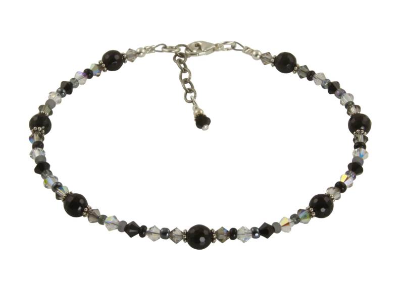 Benutzerdefinierte Schwarze Onyx Edelstein Perlen Fußkettchen, Kristall Stephanie White von swcreationsjewelry