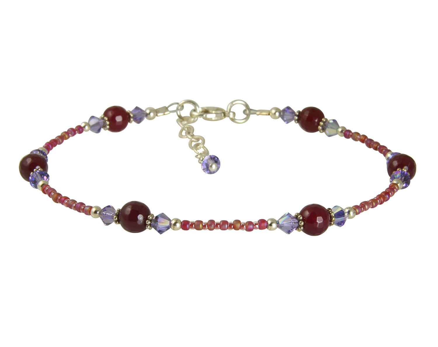 Lila Feuer Achat Perlen Fußkettchen, Rotes Edelstein Sterling Silber Handgemachtes Fußkettchen von swcreationsjewelry