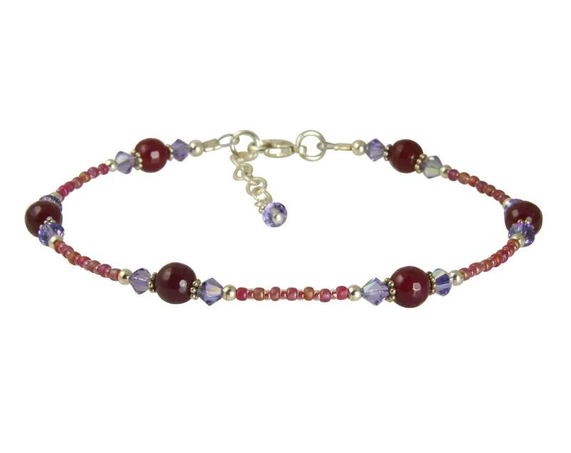 Lila Feuer Achat Perlen Fußkettchen, Rotes Edelstein Sterling Silber Handgemachtes Fußkettchen Lila Feuer Achat Perlen Fußkettchen, Rotes Edelstein Sterling Silber Handgemachtes Fußkettchen von swcreationsjewelry
