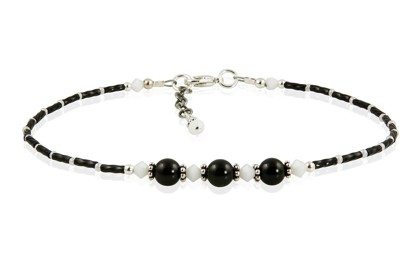 Schwarzes Fußkettchen Sterling, Elegante Crystal Onyx Edelstein Perlen von swcreationsjewelry
