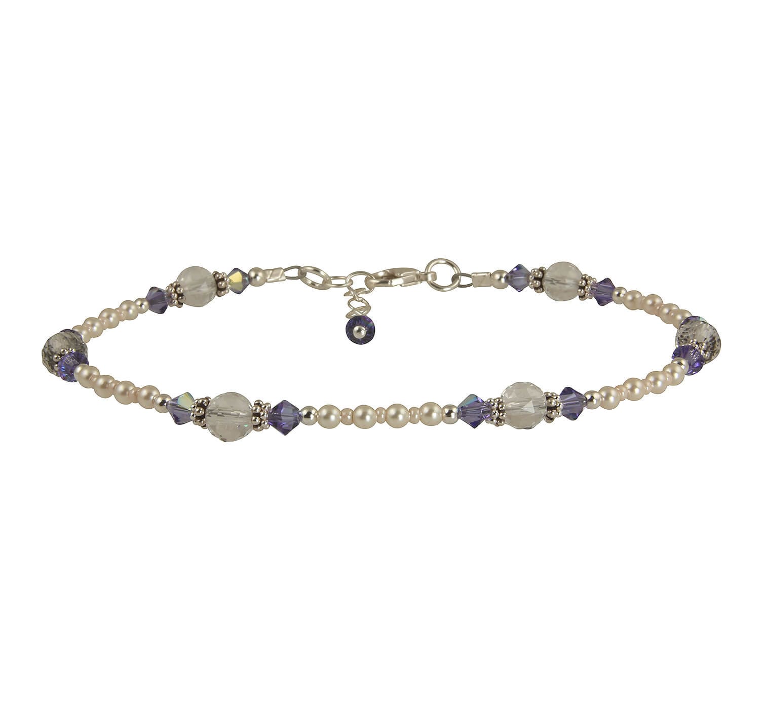 Tansanit Kristall Creme Perlen Fußkettchen, Lila Quarz Edelstein Sterling Silber Fußkettchen von swcreationsjewelry