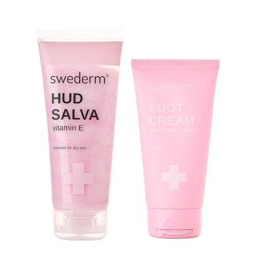 swederm Set 1x Hudsalva Vit E Salbe Handcreme Fußcreme Mit Vitamin E Glycerin 100 ml 1x Foot Cream Exfolierende Fußcreme Peeling-Fusscreme Mit Säuren Anti-Hornhaut Trockene Verhornte Haut 75 ml von swederm