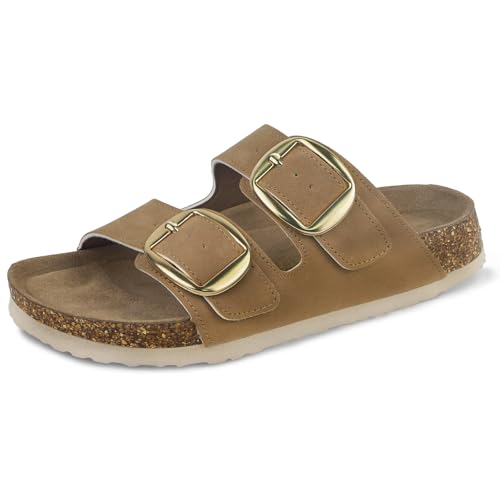 Sweechee Damen Kork Sandalen Weiches Fußbett Bequeme Slides Schuhe für Frauen, Honigbraun, 38.5 EU von sweechee