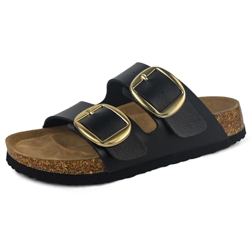 Sweechee Damen Kork Sandalen Weiches Fußbett Bequeme Slides Schuhe für Frauen, Onxy Black, 41 EU von sweechee
