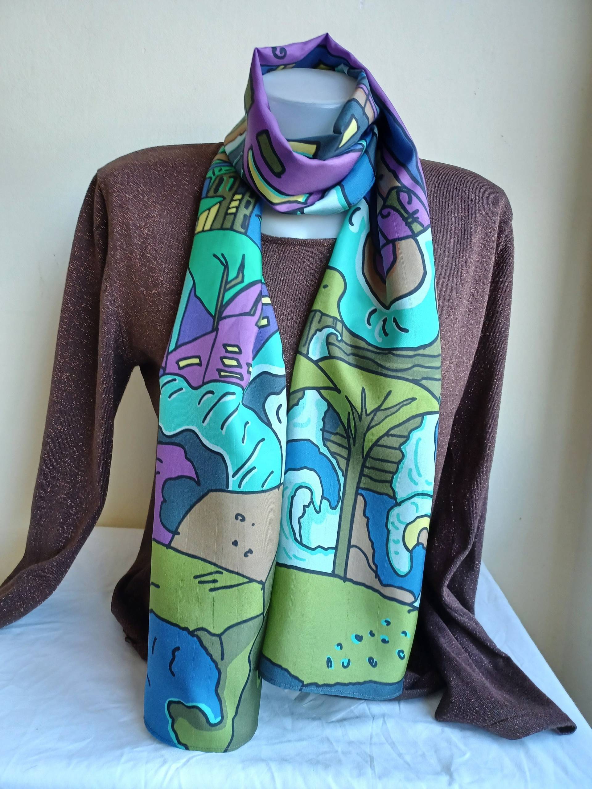Handbemalter Seidenschal Mit Motiv "City By The Sea"." Handbemalter Seidenschal Mit Motiv "City By The Sea"." von sweepsilk