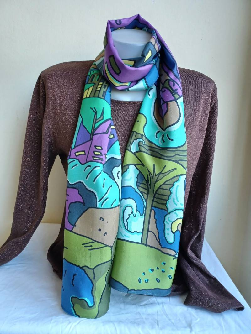 Handbemalter Seidenschal Mit Motiv "City By The Sea"." von sweepsilk
