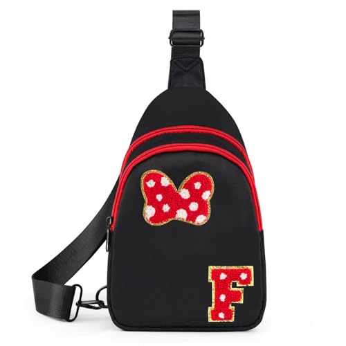 7 8 9 10 11 12 13 14 Jahre altes Mädchen Geschenke Crossbody Bauchtasche Initiale Schleife Maus Park Schultertasche für Teenager Mädchen Frauen, Schwarz, F von sweet lion