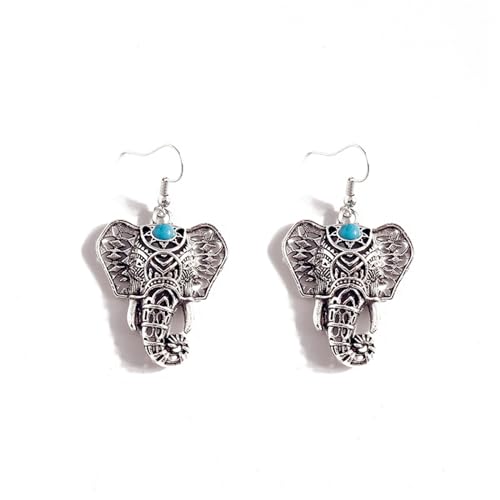 Boho-Ohrringe, Türkis, Elefant, Antik-Look, versilbert, handgefertigt, böhmisch, 3D, Thailand, Glückstier, baumelnde Hängeohrringe für Damen, Tribal-Stil, Geburtstag, Urlaub, Party, Modeschmuck Boho-Ohrringe, Türkis, Elefant, Antik-Look, versilbert, handgefertigt, böhmisch, 3D, Thailand, Glückstier, baumelnde Hängeohrringe für Damen, Tribal-Stil, Geburtstag, Urlaub, Party, Modeschmuck von swglcowo