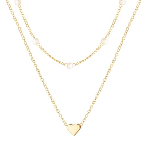 Geschichtete Herz-Perlen-Halskette, minimalistisch, vergoldet, versilbert, zierlich, einfach, kleine Liebe, Herzen, kleine Doppelkette, Halskette für Damen, Valentinstag, Hochzeit, Geburtstag Geschichtete Herz-Perlen-Halskette, minimalistisch, vergoldet, versilbert, zierlich, einfach, kleine Liebe, Herzen, kleine Doppelkette, Halskette für Damen, Valentinstag, Hochzeit, Geburtstag von swglcowo