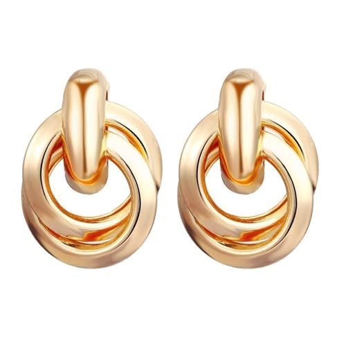 Runde Ohrstecker mit verdrehtem Knoten, vergoldet, klobig, Statement, dicker Doppelkreis, geometrisch, poliert, baumelnde Ohrringe für Damen, Abschlussball, Party, Hochzeit, Geburtstag, trendiger Runde Ohrstecker mit verdrehtem Knoten, vergoldet, klobig, Statement, dicker Doppelkreis, geometrisch, poliert, baumelnde Ohrringe für Damen, Abschlussball, Party, Hochzeit, Geburtstag, trendiger von swglcowo