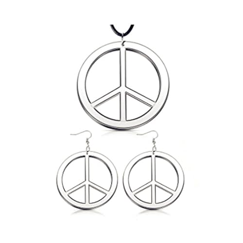 Schmuck-Set mit Liebes- und Friedenszeichen, vergoldet, einzigartig, personalisierbar, Neon-Regenbogenfarben, Symbol, Hippie-Stil, Kreis, rund, leicht, Anhänger, Halskette, Ohrringe für Damen und Schmuck-Set mit Liebes- und Friedenszeichen, vergoldet, einzigartig, personalisierbar, Neon-Regenbogenfarben, Symbol, Hippie-Stil, Kreis, rund, leicht, Anhänger, Halskette, Ohrringe für Damen und von swglcowo