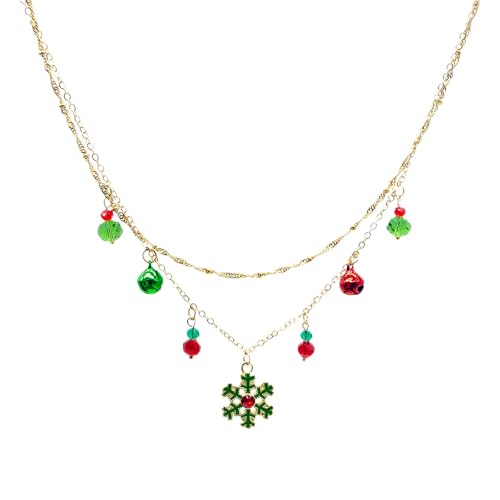 Weihnachtliche rot-grüne Glöckchen-Halskette, vergoldet, geschichtet, Emaille, bunte Schleife, Blume, Schneeflocke, funkelnde Glocke, Kristall, schick, Charm-Kette für Damen, Weihnachten, Winter Weihnachtliche rot-grüne Glöckchen-Halskette, vergoldet, geschichtet, Emaille, bunte Schleife, Blume, Schneeflocke, funkelnde Glocke, Kristall, schick, Charm-Kette für Damen, Weihnachten, Winter von swglcowo