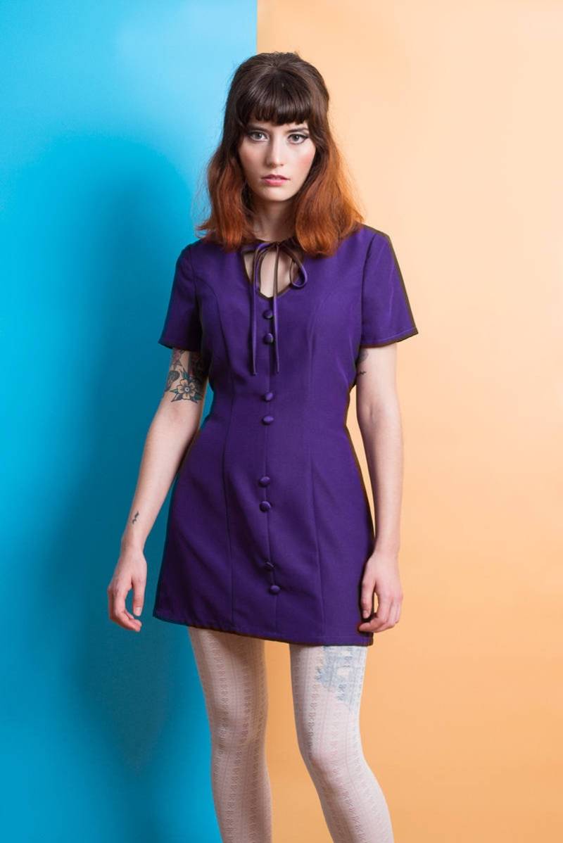 1960Er Mod Dress Lila Mini Roller Wildleder 70Er Kleid Custom Made von swingingchicksshop