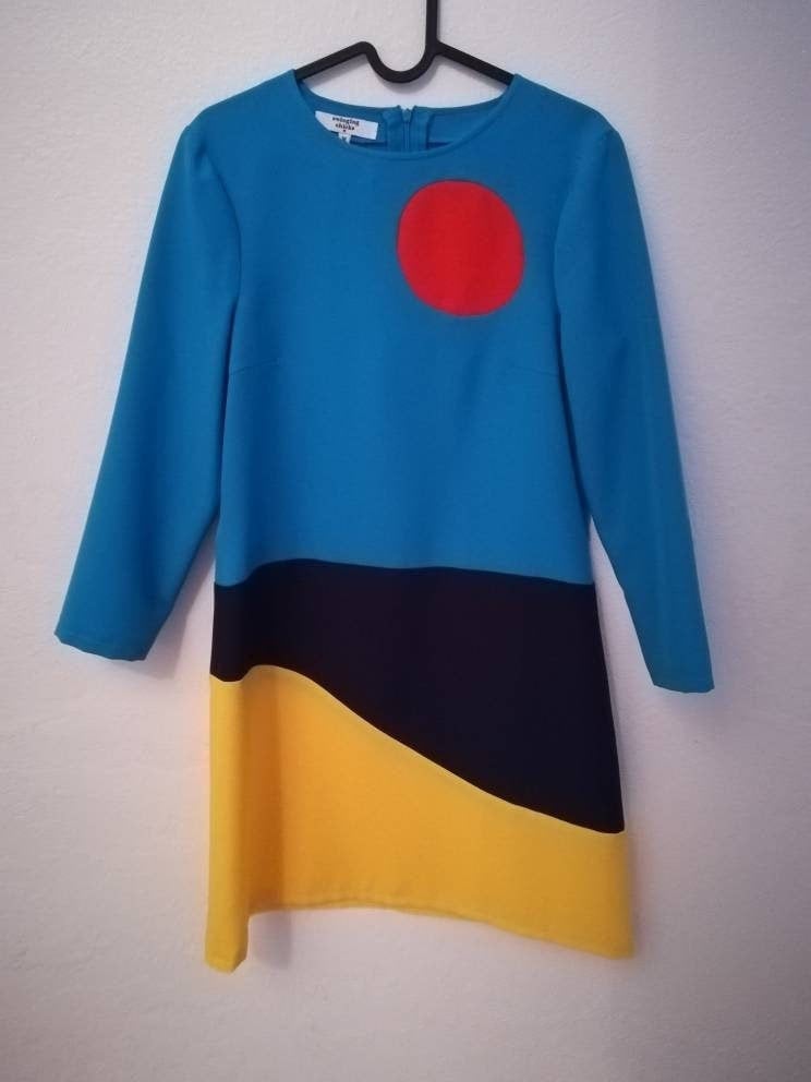 60Er Jahre Gelbes Kleid, Mod Pop Arte Sonnen Mondrian Inspiriertes Etuikleid von swingingchicksshop