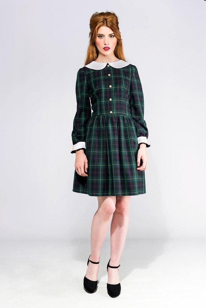 60Er Jahre Schottenkaro Kleid, Kariertes Wollkleid, Mod Tartan Langarm Knopfkleid, Bubikragen Kleid von swingingchicksshop