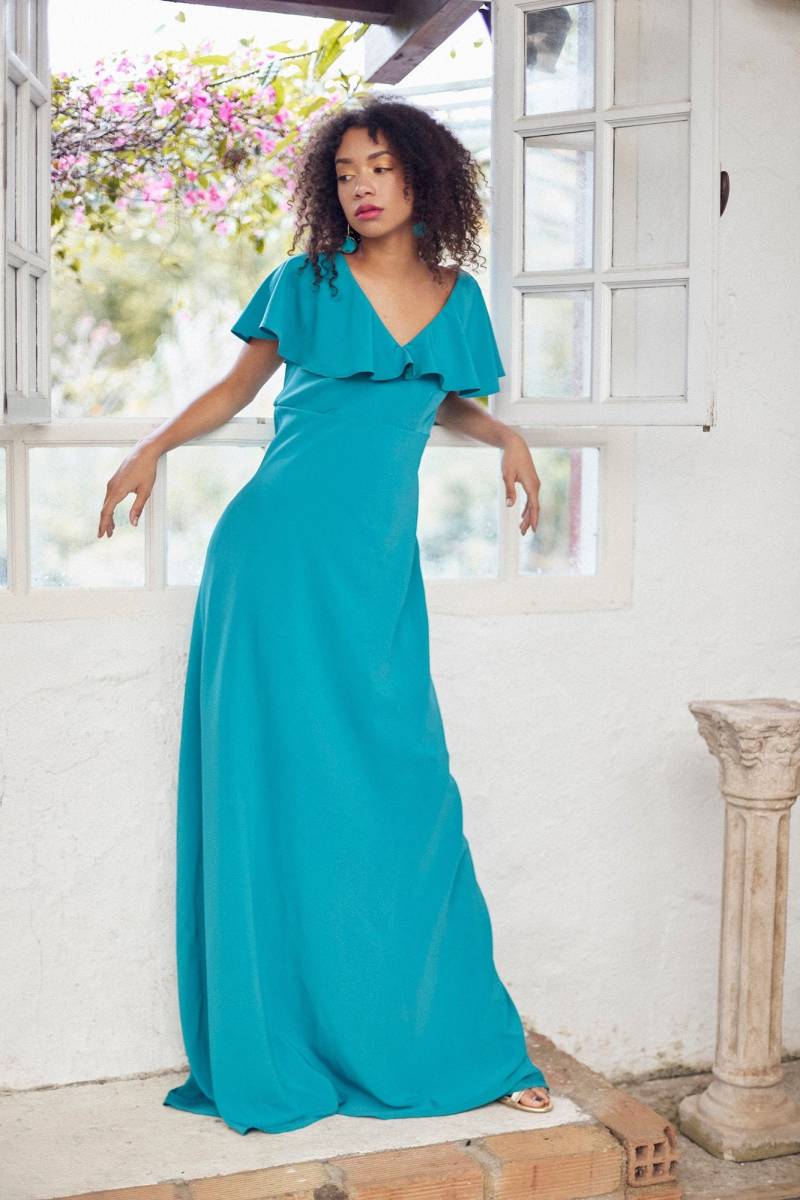 70Er Cape Maxi Kleid, 60Er Smaragd Langes Abschlusskleid, Brautjungfernkleid von swingingchicksshop