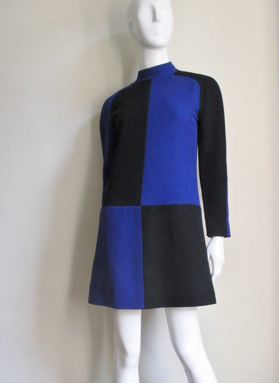 Mod Blaues Kleid, 60Er Minikleid, Mondrian 70Er Jahre Etuikleid, Schwarz Kultkleid von swingingchicksshop
