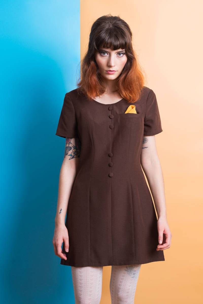 Mod Braunes Kleid/ 60Er Mini 70Er Wildleder Custom Kleid von swingingchicksshop