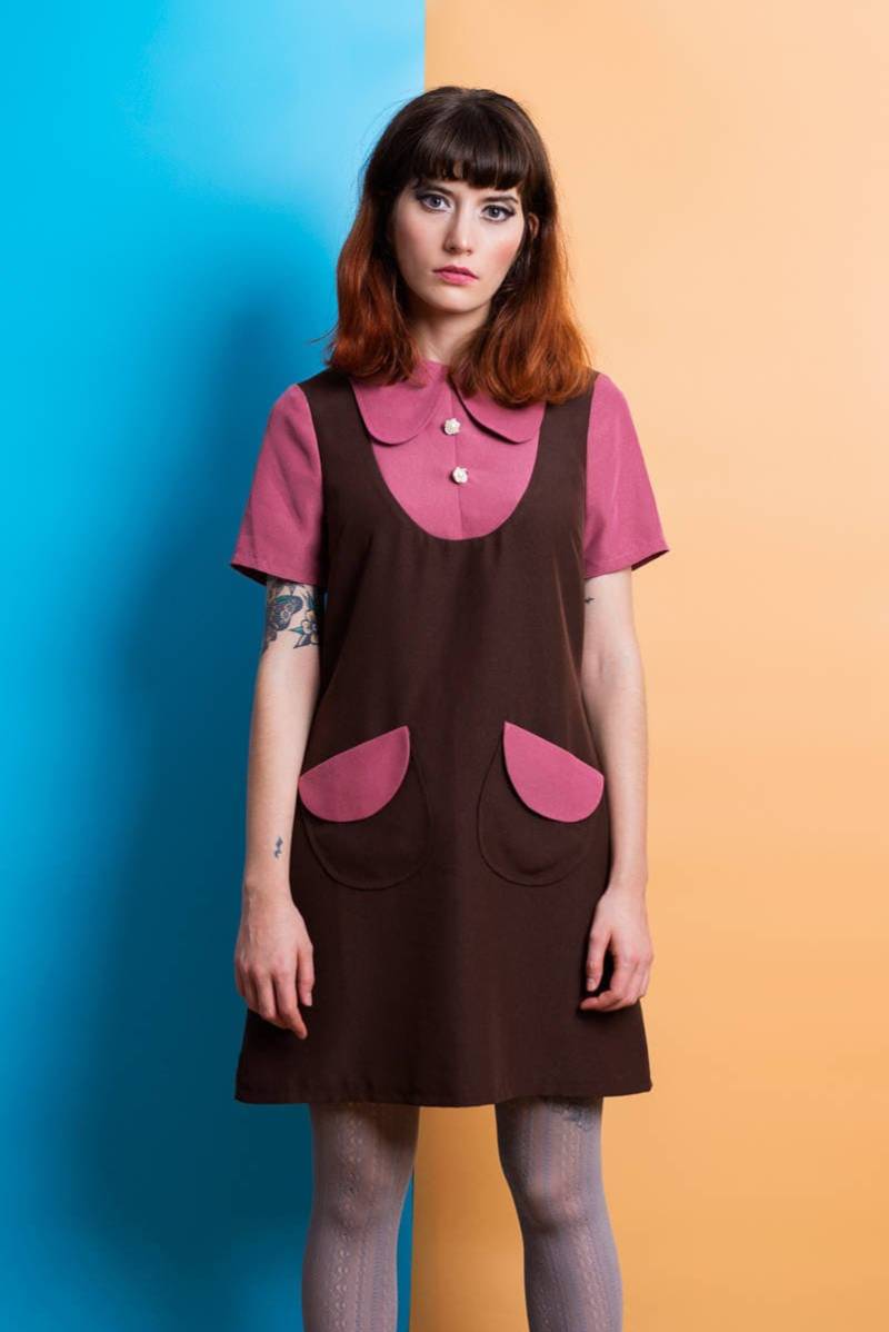 Mod Kleid, 1960Er Mini Beagle-Kragen Retro Braunes 70Er Kleid von swingingchicksshop