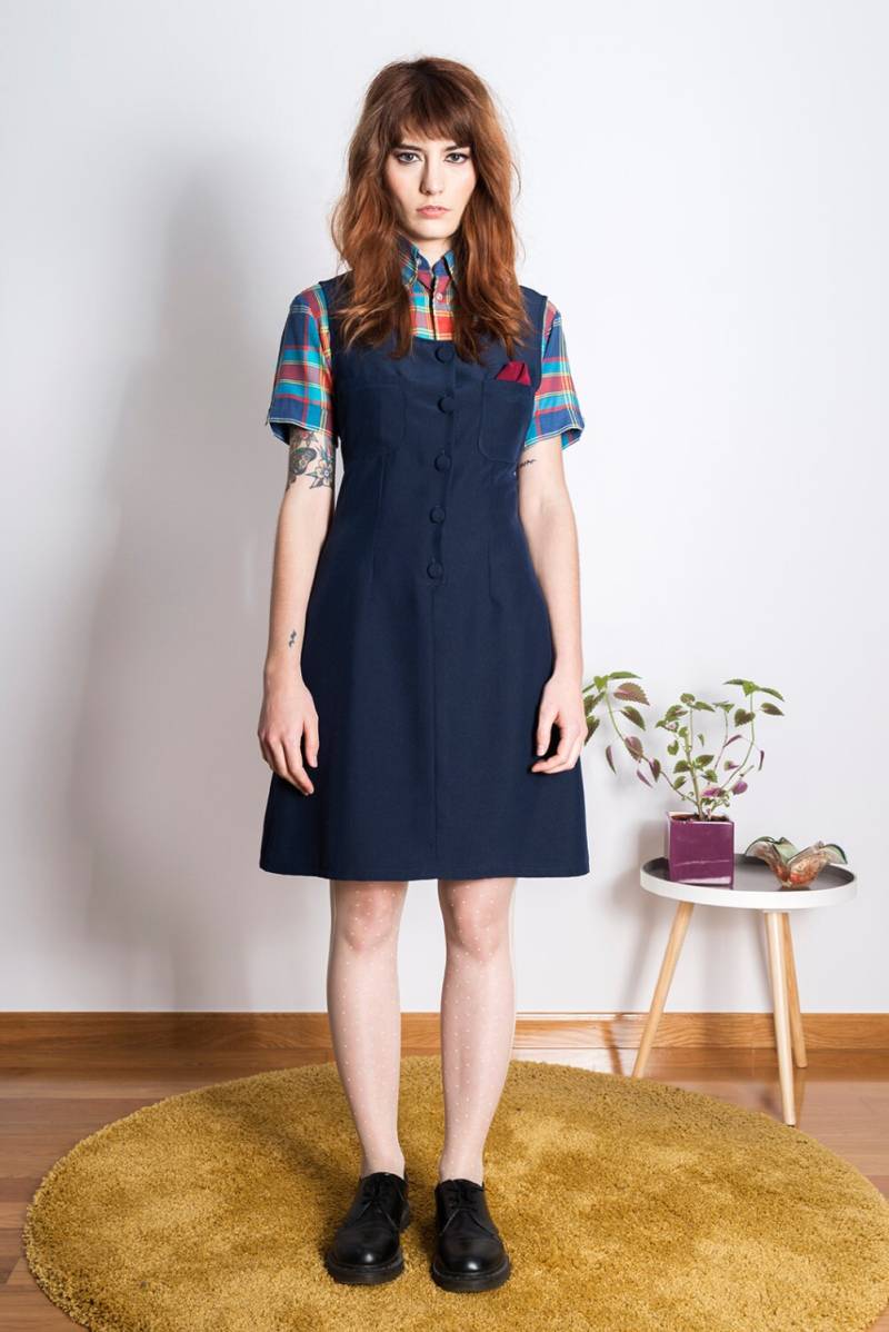 Navy 1960S Mod Kleid Mini Roller Wildleder Custom Made von swingingchicksshop