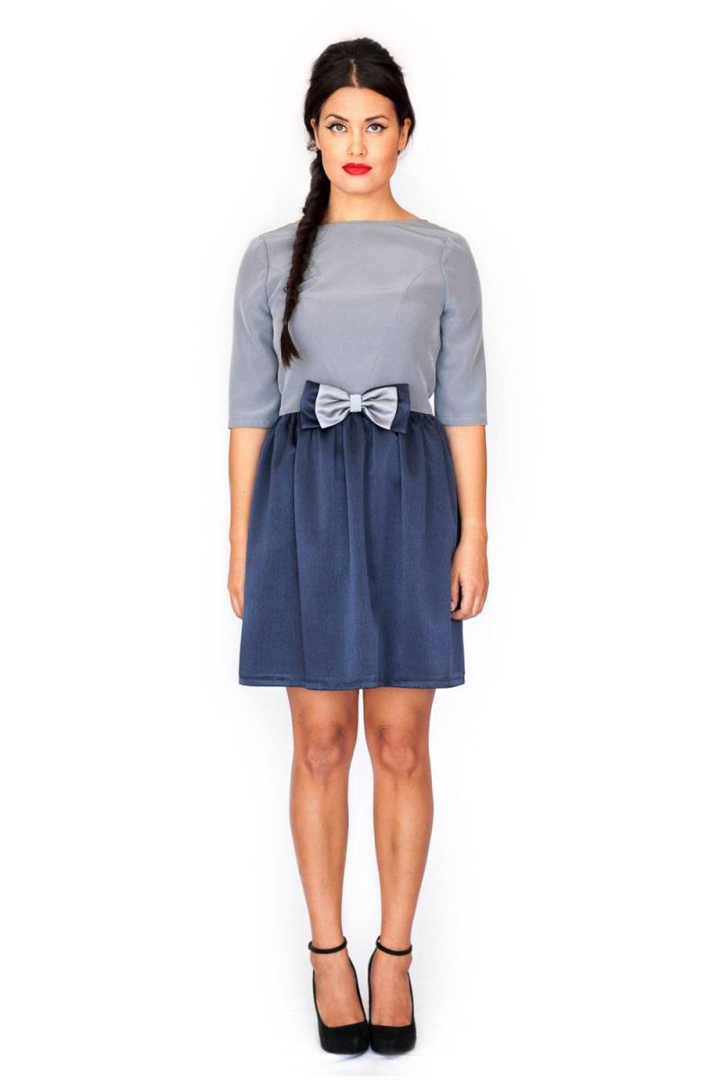 Versandfertig, Größe M Baby Doll Kleid Blau Grau 60Er Jahre Schleifenkleid Audrey von swingingchicksshop