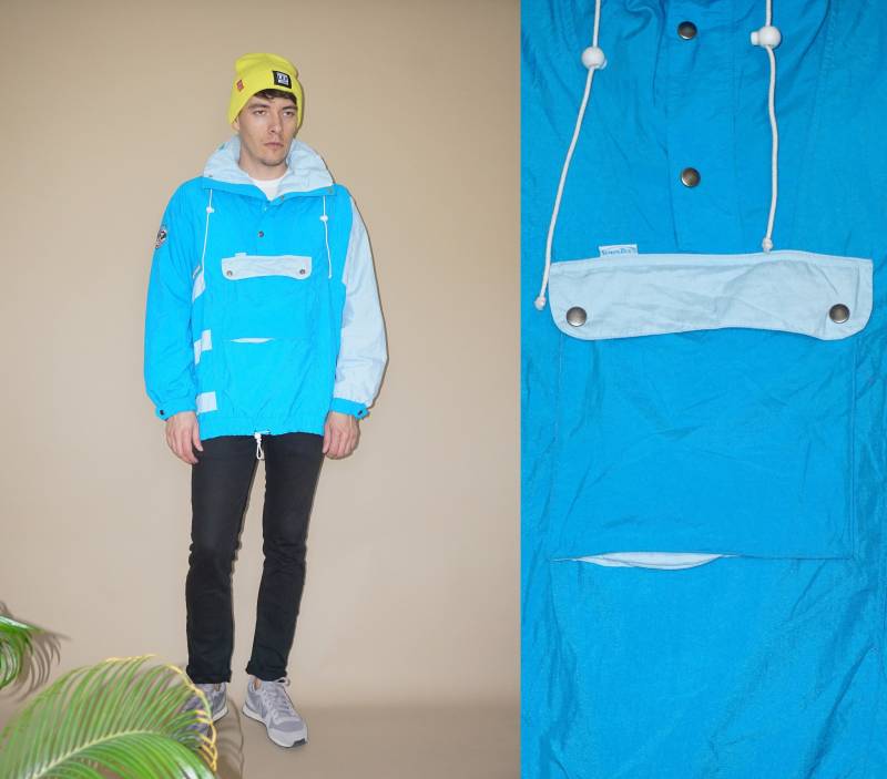 90Er Jahrgang Blauen Kapuzen Windjacke Jacke/Winter Sportjacke Snowboard Ski von swintage