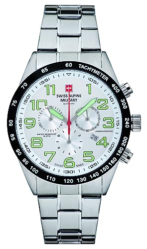 Swiss Alpine Military by Grovana Herrenuhr Chronograph 10 ATM Wasserdicht Silber 7047.9132SAM Armband, Armband von swiss alpine military