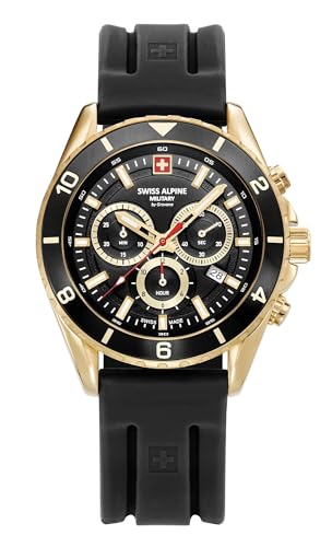 Swiss Alpine Military Herren-Armbanduhr Chronograph Analog Quarz Silikon 7034.9, Gold/Schwarz/Schwarz – 9817sam, Riemen von swiss alpine military