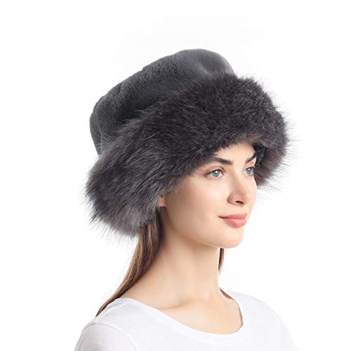 sy soul young Fellmütze Pelzmütze Damen mütze Wintermütze Faux Fuchs Pelz Warm Weich Leoparden Hut EINWEG Verpackung(Grau 2) von sy soul young