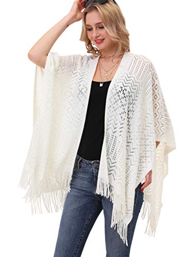 soul young Damen Stricken Stola Große Größen Warm Weich Poncho Shawl Cardigan Kimono(One Size, Weiß) von sy soul young
