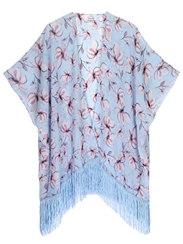 Soul Young Sommer Strand Kimono für Frauen - Damen Chiffon Pareo Cardigan Cover up Sommerkleider für Bikini(One Size,Bleu) von sy soul young
