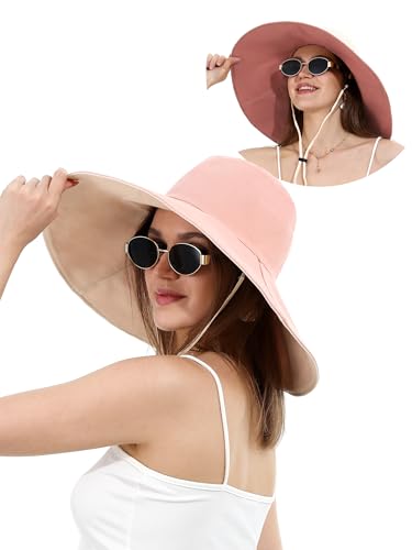 sy soul young Damen Baumwolle BucketHut reversibler Sonnenhut mit Ultrabreitkrempe Faltbarer Strandhut Sommerhut Fischerhut UPF 50+(Rosa) von sy soul young