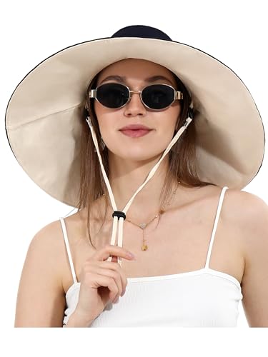sy soul young Damen Baumwolle BucketHut reversibler Sonnenhut mit Ultrabreitkrempe Faltbarer Strandhut Sommerhut Fischerhut UPF 50+Marine von sy soul young
