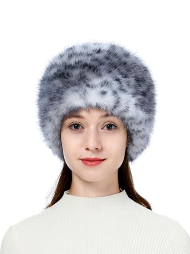 sy soul young Damen Fellmütze Pelzmütze Wintermütze Faux Fuchs Warm Weich Pelz mütze EINWEG Verpackung(Grau Leopard) von sy soul young