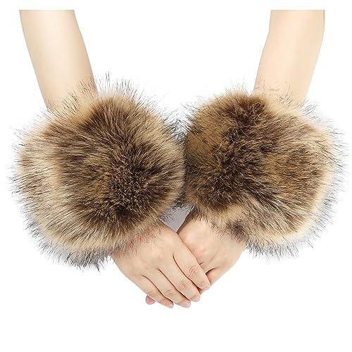 sy soul young Damen Kunstpelz Handgelenk Manschetten Winter Fuchs Pelz Armbänder Fluffy Pelz Manschette Pulswärmer Armwärmer Zubehör(Waschbär) von sy soul young