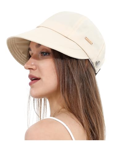 sy soul young Damen Sonnenhut mit Pferdeschwanz-Auslass Ultrabreitkrempe UV-Schutz UPF 50+ wasserabweisend Baseball Cap Strandhut(Beige) von sy soul young