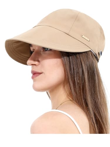 sy soul young Damen Sonnenhut mit Pferdeschwanz-Auslass Ultrabreitkrempe UV-Schutz UPF 50+ wasserabweisend Baseball Cap Strandhut(Khaki) von sy soul young