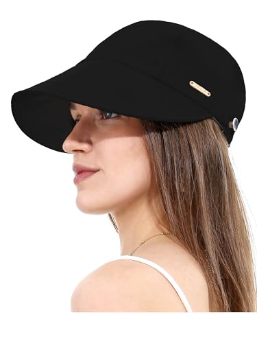 sy soul young Damen Sonnenhut mit Pferdeschwanz-Auslass Ultrabreitkrempe UV-Schutz UPF 50+ wasserabweisend Baseball Cap Strandhut(Schwarz) von sy soul young