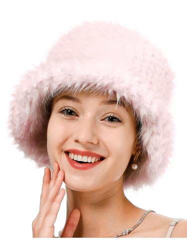 sy soul young Damen Winte Kunstpelz Plüsch Bucket Hat Wintermütze Fischerhüte Cloche Hut Pelz Warme Fischer Cap(Rosa) von sy soul young
