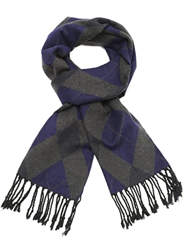 sy soul young Herren Herbst Baumwolle kariert Schal- Winter Jungen Warm Lange Scarf mit Luxuriöse eschenkbox(Quaste,Marine & Grau) von sy soul young