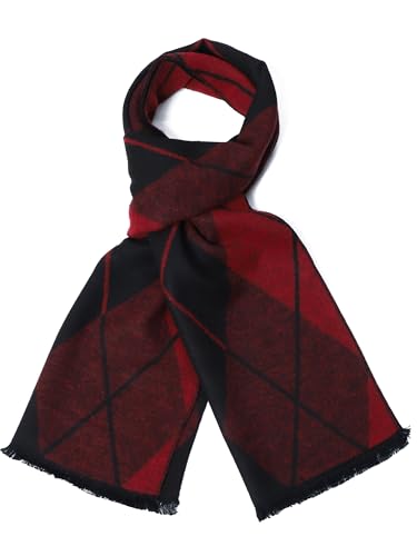 sy soul young Herren Herbst Baumwolle kariert Schal- Winter Jungen Warm Lange Scarf mit Luxuriöse eschenkbox(Roter schwarzer Diamant) von sy soul young