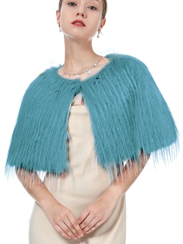 sy soul young Schal Damen Pelz Brautschal Brautstola Schal Wrap für Winter Hochzeit Festival Weihnachten(Blau) von sy soul young