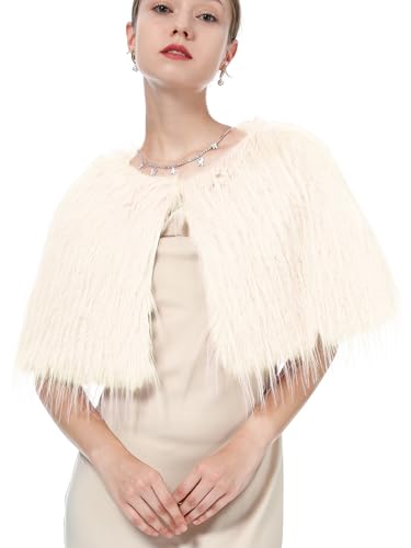 sy soul young Schal Damen Pelz Brautschal Brautstola Schal Wrap für Winter Hochzeit Festival Weihnachten(Creme weiß) von sy soul young
