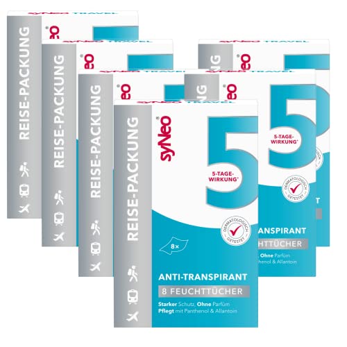 syNeo 5 Antitranspirant Deo Tücher für Damen und Herren, Anti Schweiß Deotücher gegen starkes Schwitzen, Anti Transpirant Antiperspirant, 6er Pack (48 x 2,5 ml) von syNeo