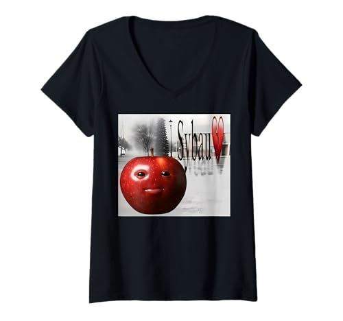 Damen Lustiger SYBAU Silly AI Apple Gen z Meme BrainRot Humor T-Shirt mit V-Ausschnitt Damen Lustiger SYBAU Silly AI Apple Gen z Meme BrainRot Humor T-Shirt mit V-Ausschnitt von sybau ai silly apple tongue out gen z meme