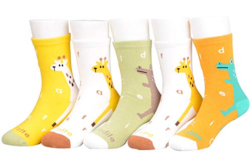 T.H.L.S Jungen Socken 5 Paar Baumwolle Dinosaurier Cars Giraffe Mädchen Crew Socken 1-11 Jahre Gr. Small, Dino Giraffe von syisocks