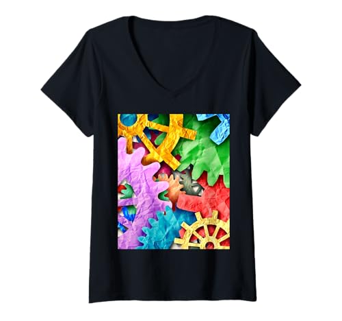 Damen Teamwork Symbol für Geschäftserfolg T-Shirt mit V-Ausschnitt Damen Teamwork Symbol für Geschäftserfolg T-Shirt mit V-Ausschnitt von symbol of unity as diverse gears